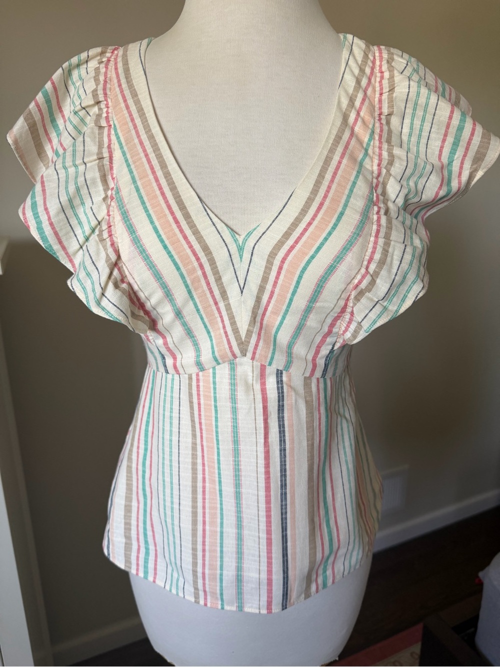 Parker Cream Multicolor Striped V-Neck Blouse